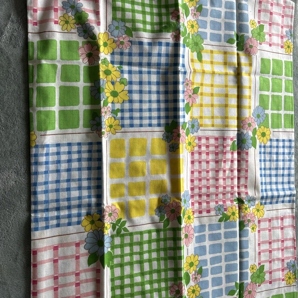 Vintage Cannon 70s Daisy TWIN‎ SIZE Sheet Set Gingham Square Monticello Muslin